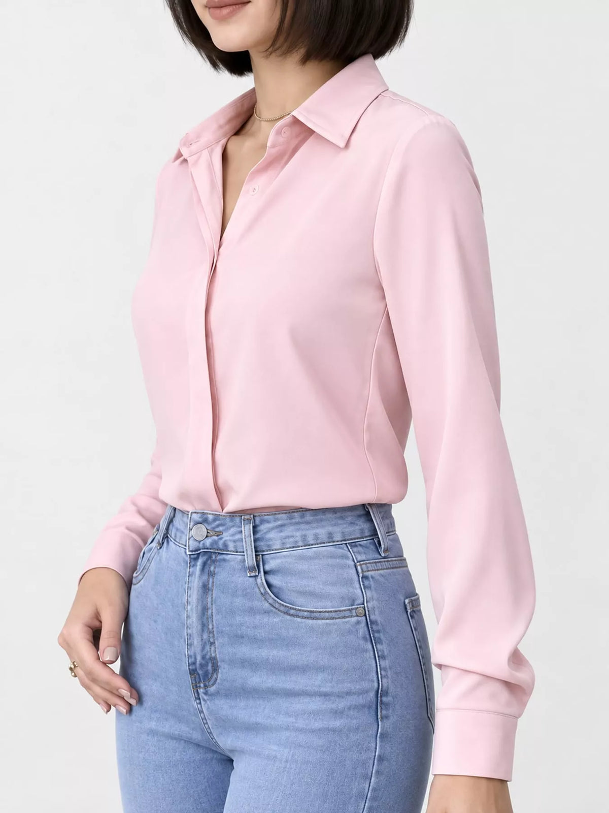 Button Up Long-Sleeve Shirt - Pink - View 49