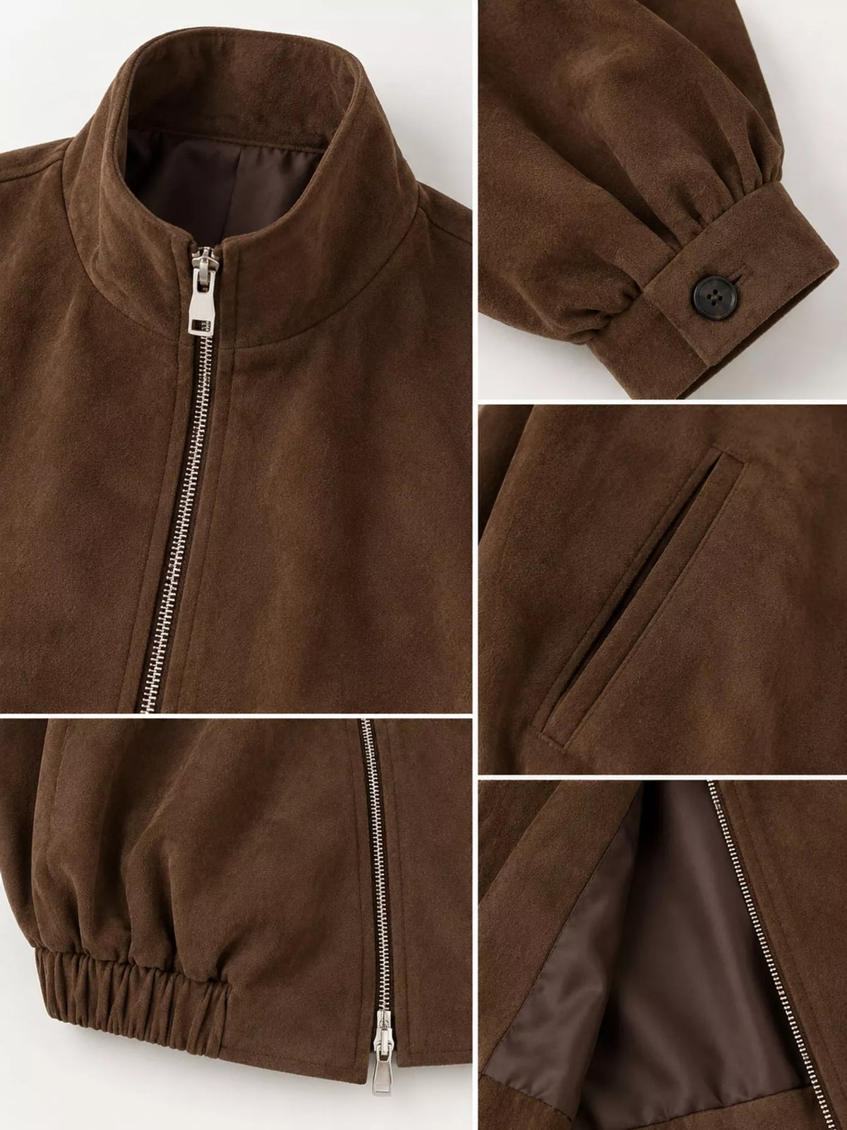 Stand Collar Zip Up Jacket - Brown-915 Original Quality With Lining - View 7