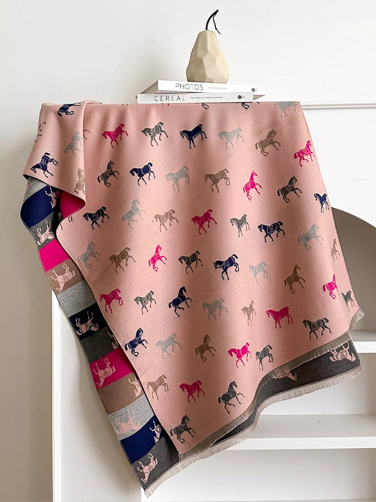 Horse Print Raw Hem Scarf - Dusty Pink - View 2