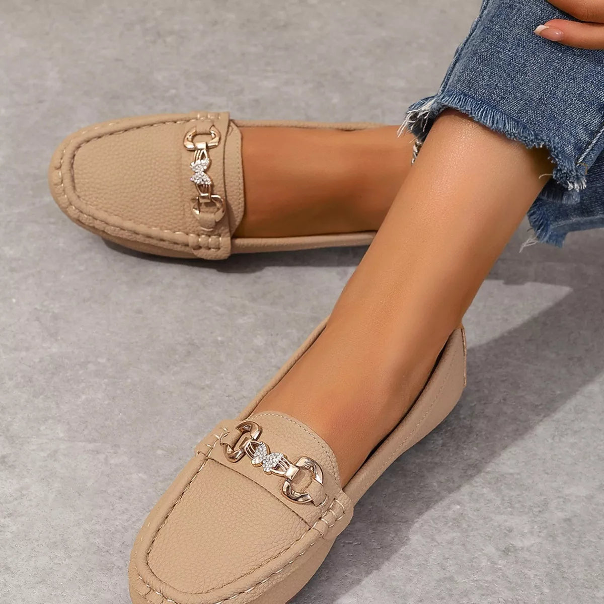 Round Toe Slip-Ons - Khaki Color - View 2