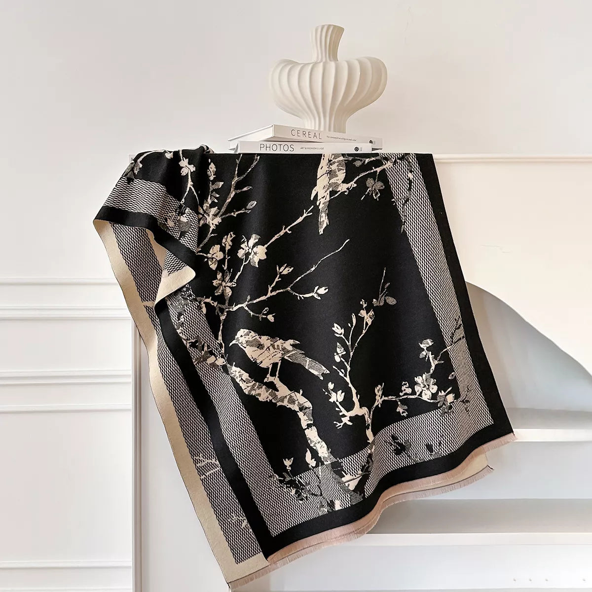 Raw Hem Winter Scarf - Black - View 4