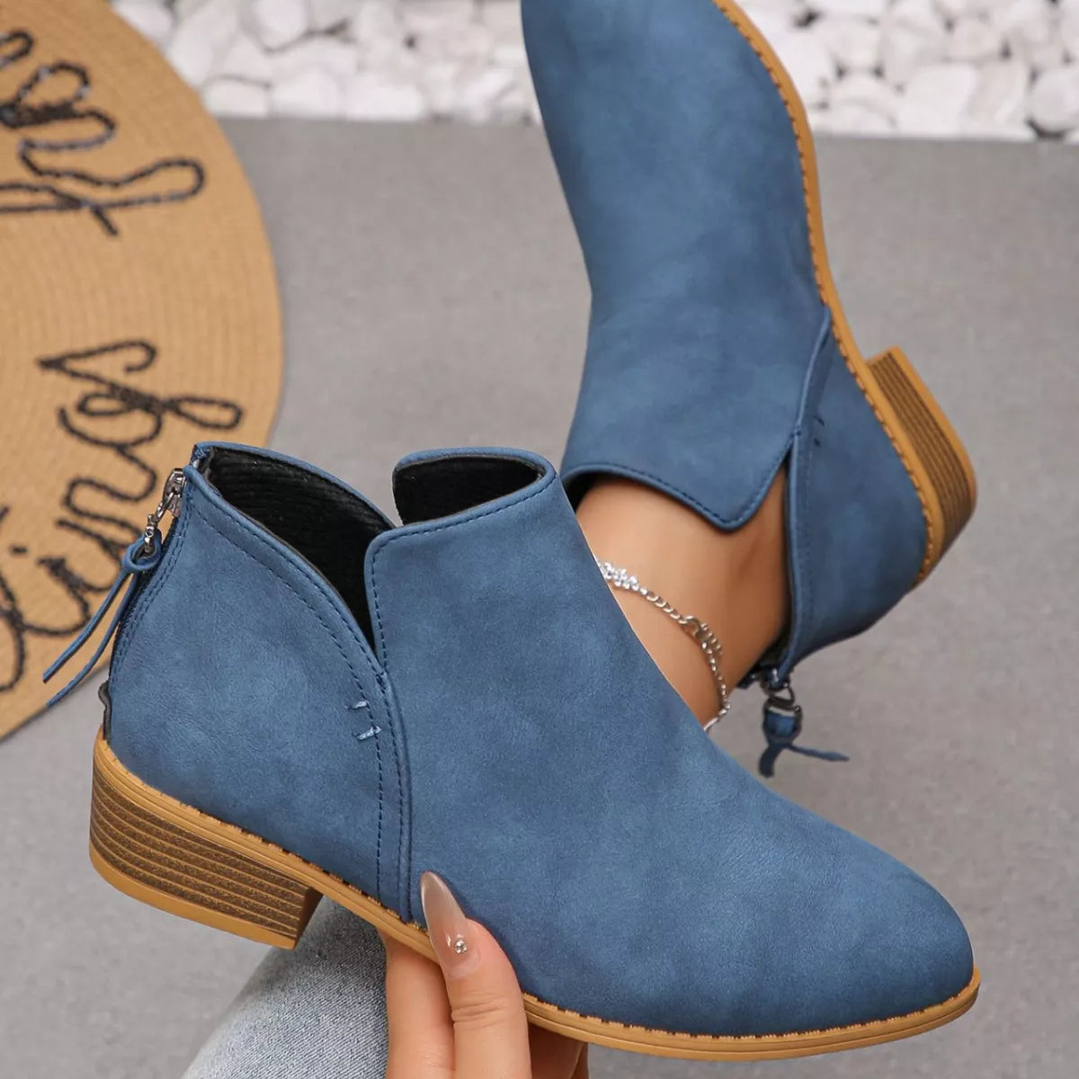 Point Toe Block Heels Boots - Blue - View 22