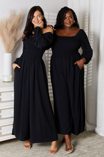 Double Take Square Neck Jumpsuit with Pockets - Black - View 1