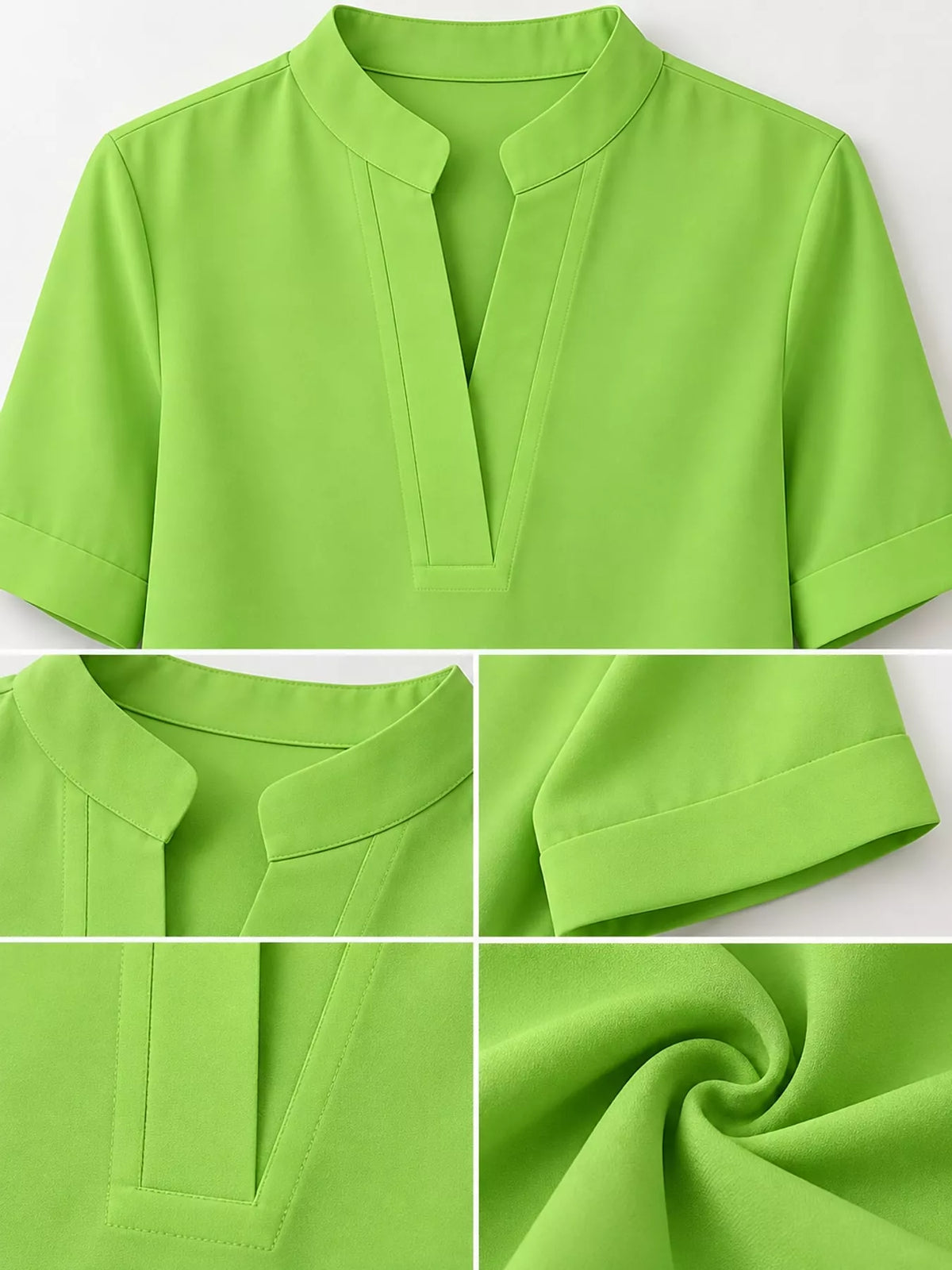 Full Size Notched Short Sleeve Blouse Plus Size - Green - View 26