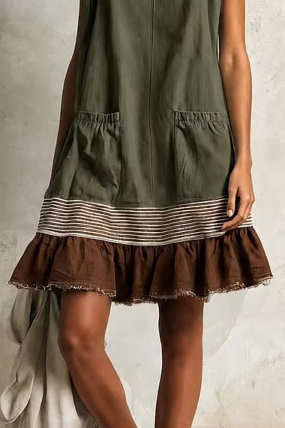 Full Size Ruffled Hem Sleeveless Mini Dress Plus Size - Army Green - View 2