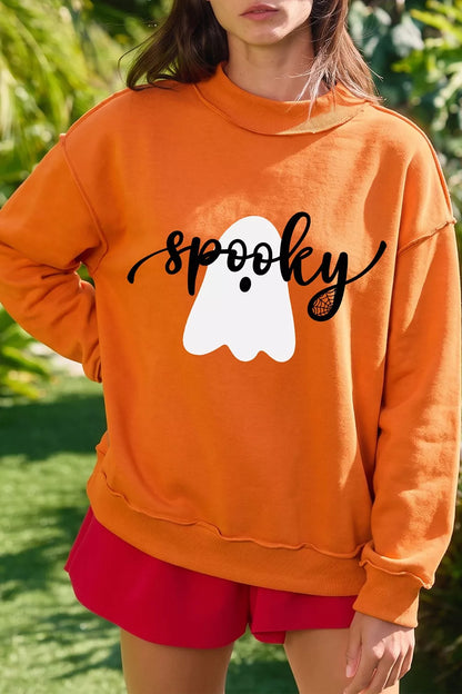 Ghost/ BOO Reversible Print Mock Neck Casual Sweatshirt - All Colors - View 1