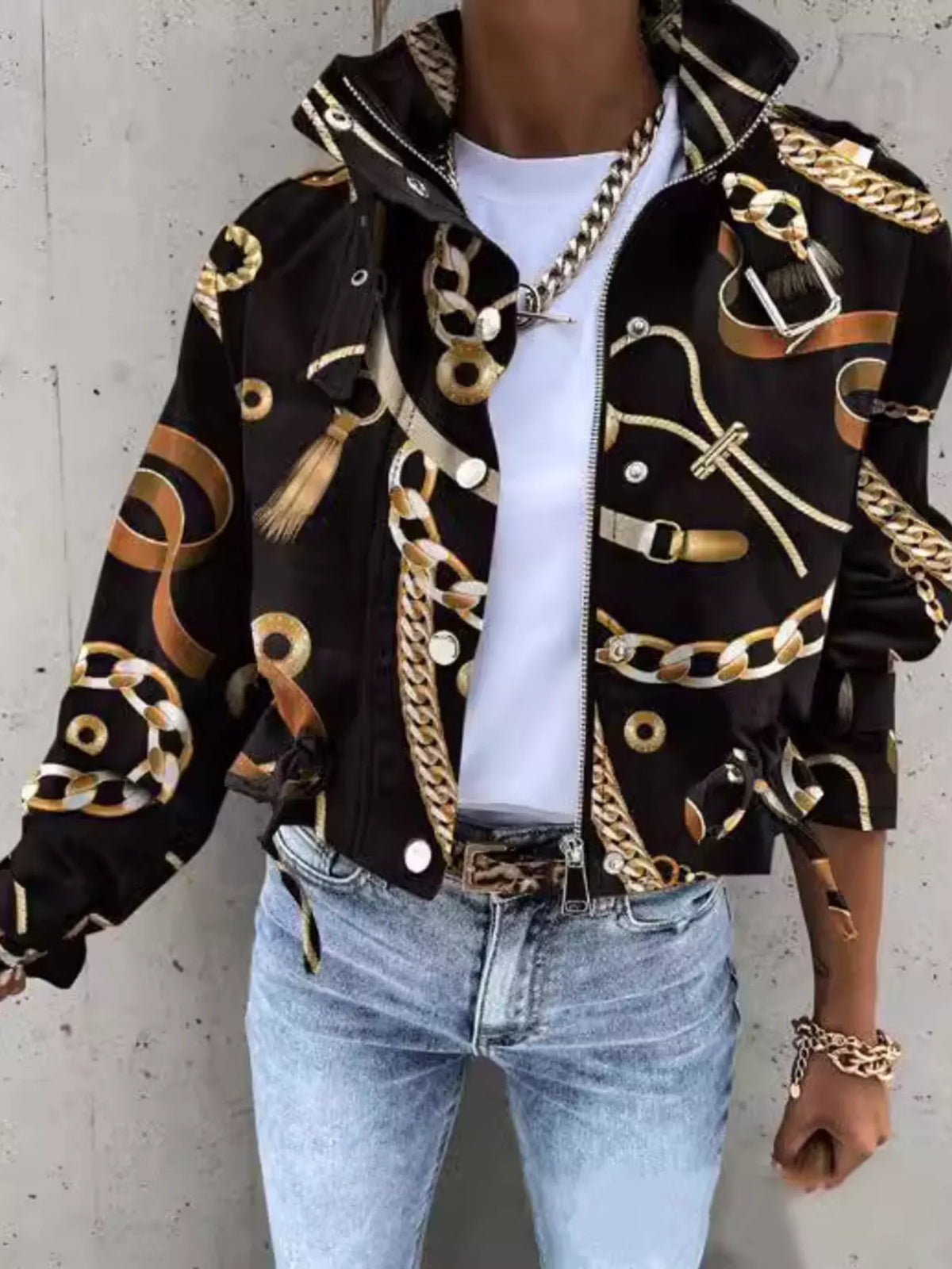 Snap Down Cropped Jacket - Gold - View 1