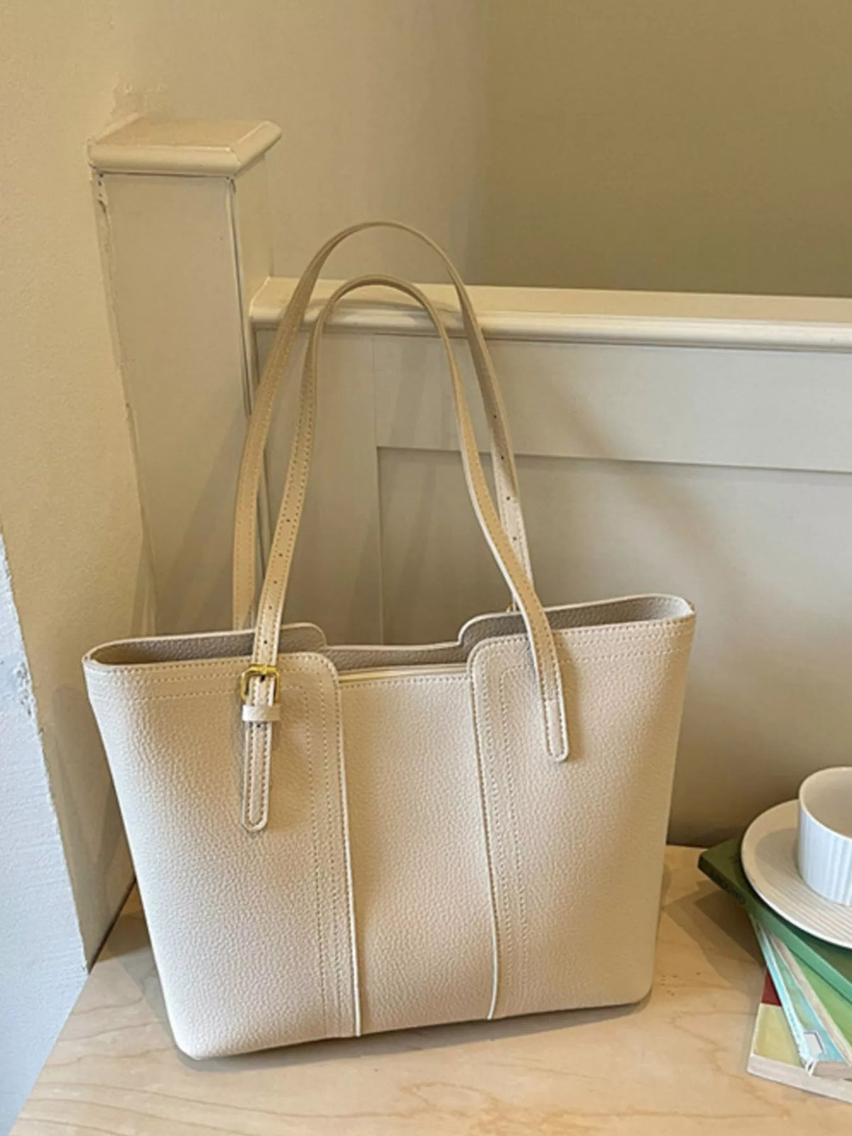 PU Leather Tote Bag - White - View 5