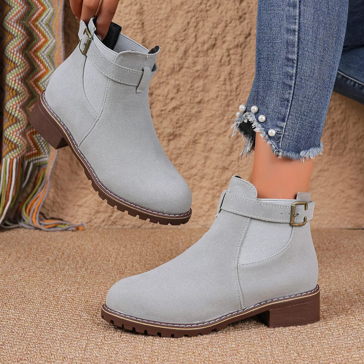 Round Toe Block Heels Boots - Dark Gray - View 11