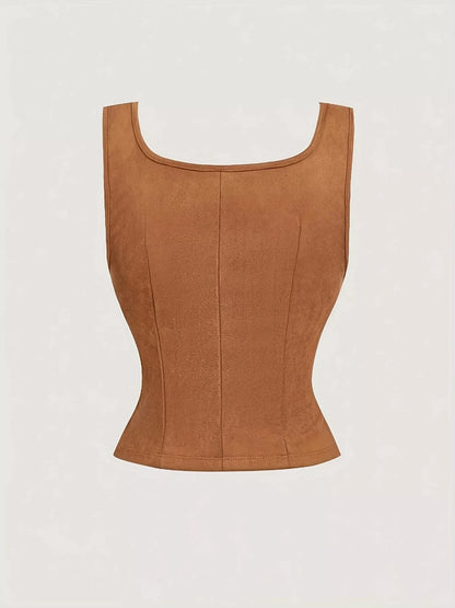 Floral Embroidered Lace-Up Vest Coat - Ochre - View 2