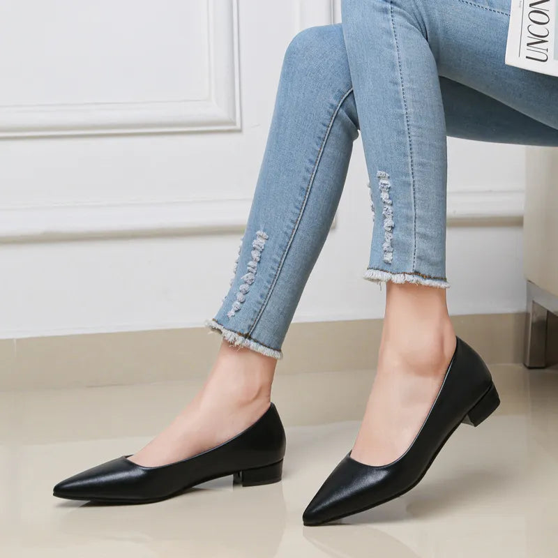 Pointed Toe Low Heel Pump - Black - View 11