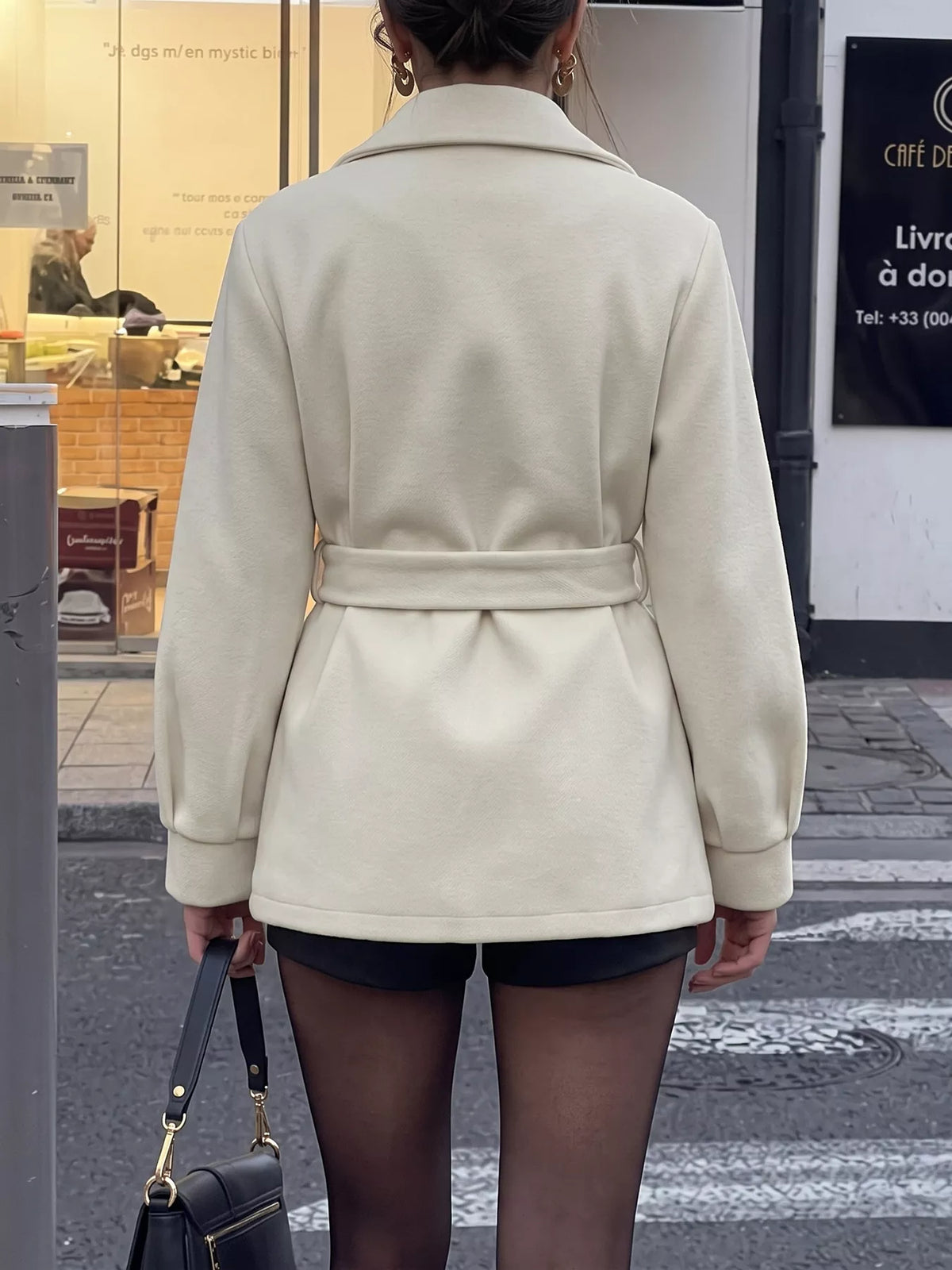 Lapel Collar Button Up Outerwear - Beige - View 5