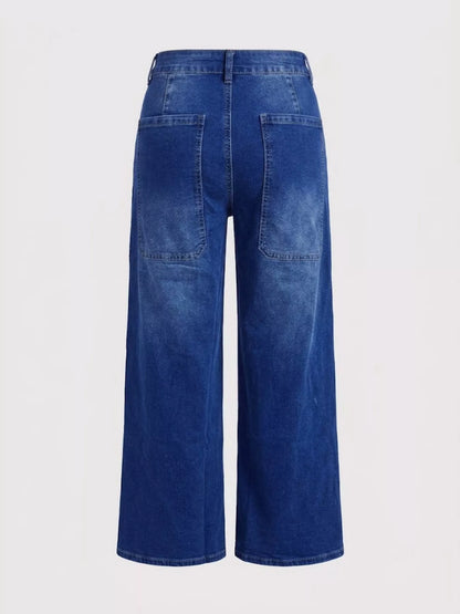 High-Waisted Wide Leg Jeans - Peacock  Blue - View 9