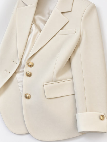 Full Size Single-Breasted Blazer with Gold Button Accents Plus Size - Ivory - View 3
