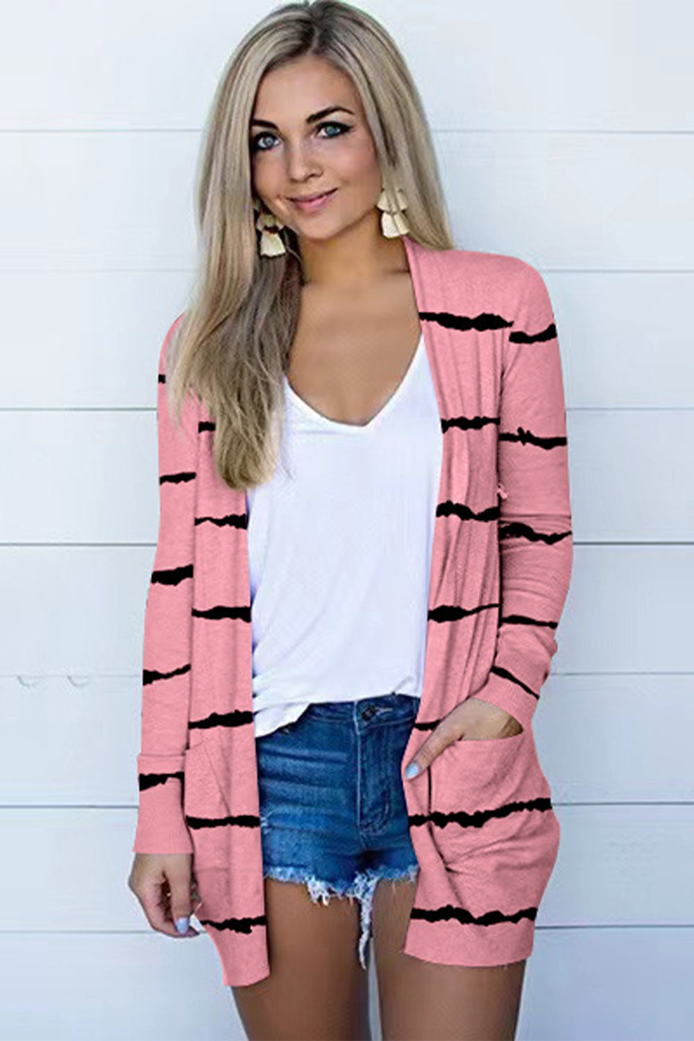 Printed Long Sleeve Cardigan - Carnation Pink - View 10