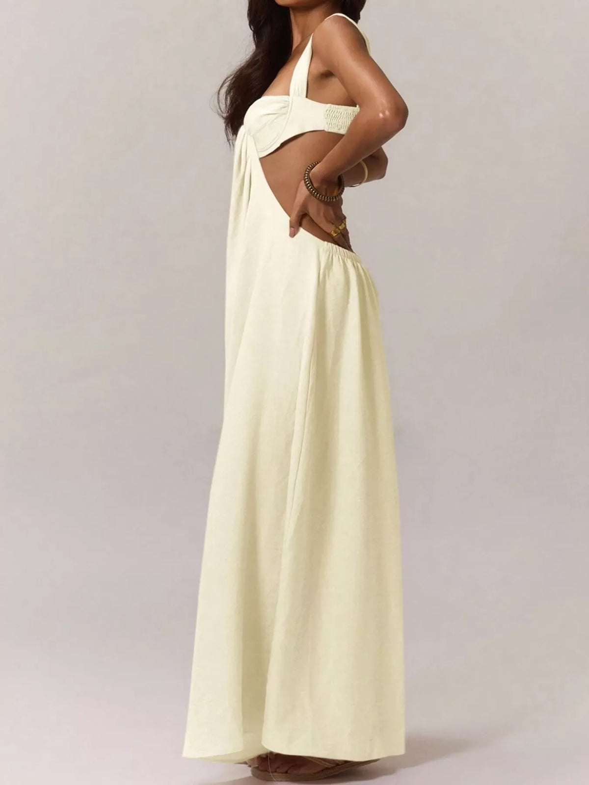 Backless Wide-Leg Jumpsuit with Cut-out Detail - Off White - View 13