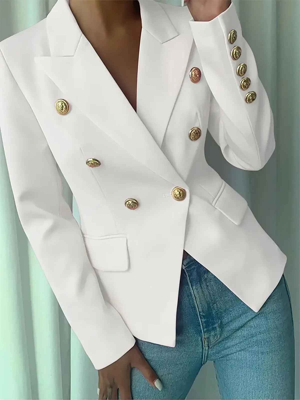Decor Button Lapel Collar Blazer - White - View 1