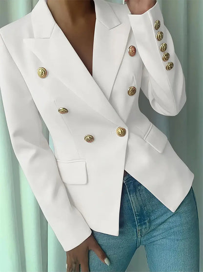 Decor Button Lapel Collar Blazer - White - View 1