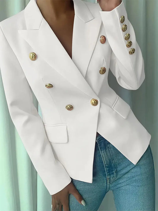 Decor Button Lapel Collar Blazer - White - View 1
