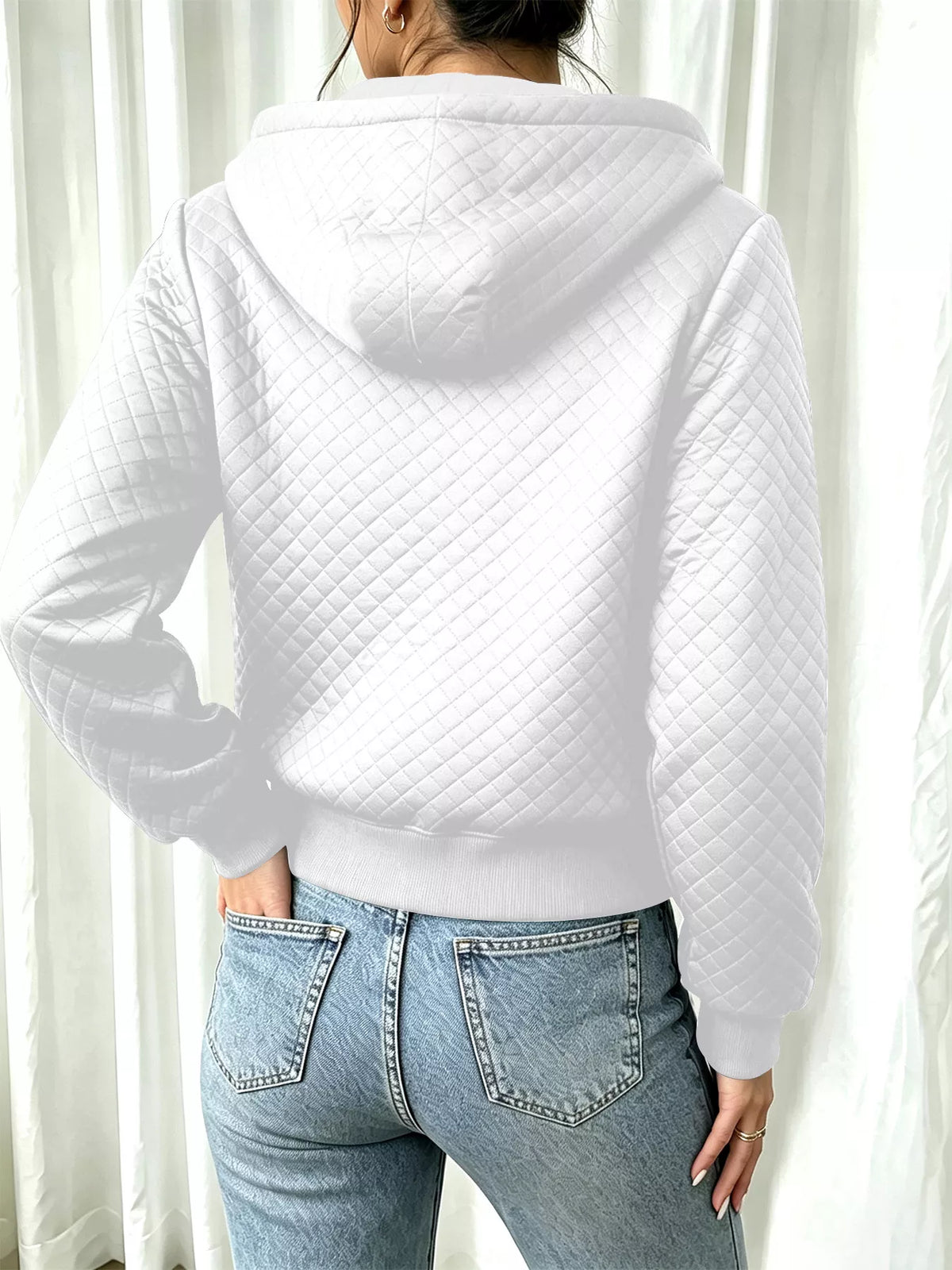 Hooded Zip-Up Texture Jacket - White - View 2