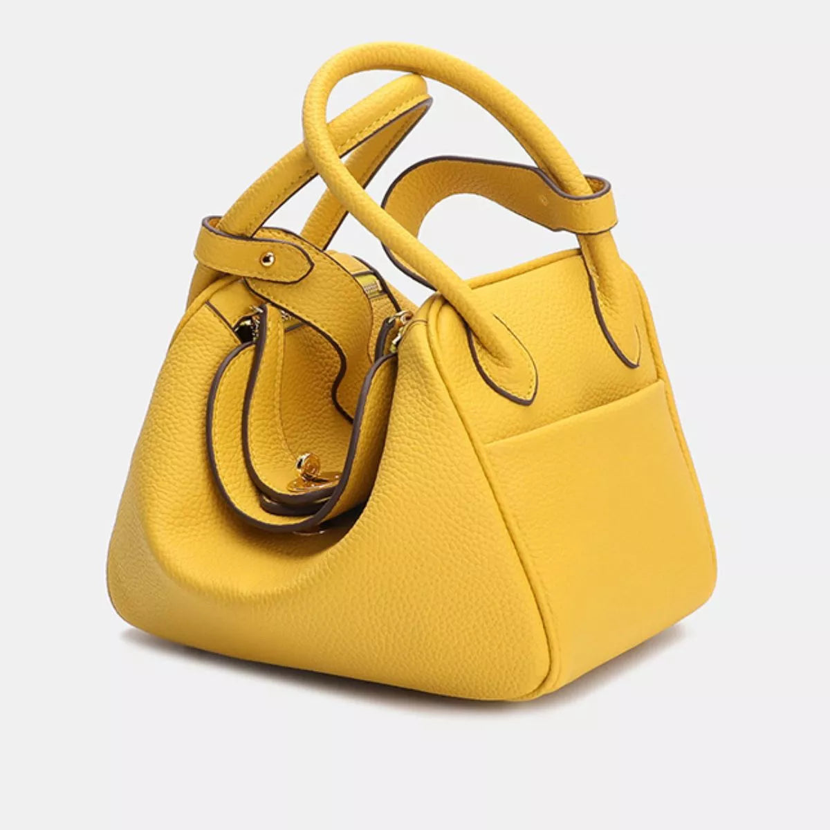 Textured PU Leather Handbag - Yellow - View 2