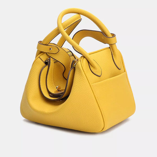 Textured PU Leather Handbag - Yellow - View 2