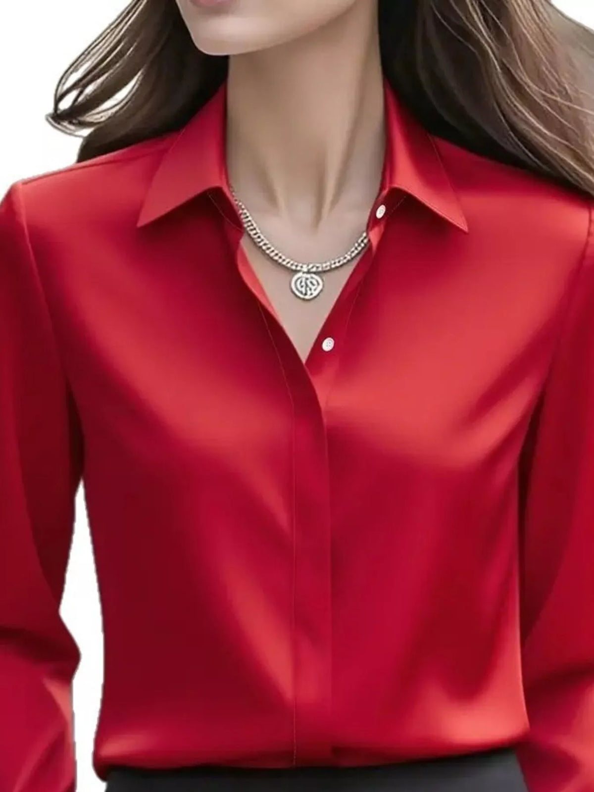 Button Down Collared Neck Long Sleeve Shirt - Red - View 14