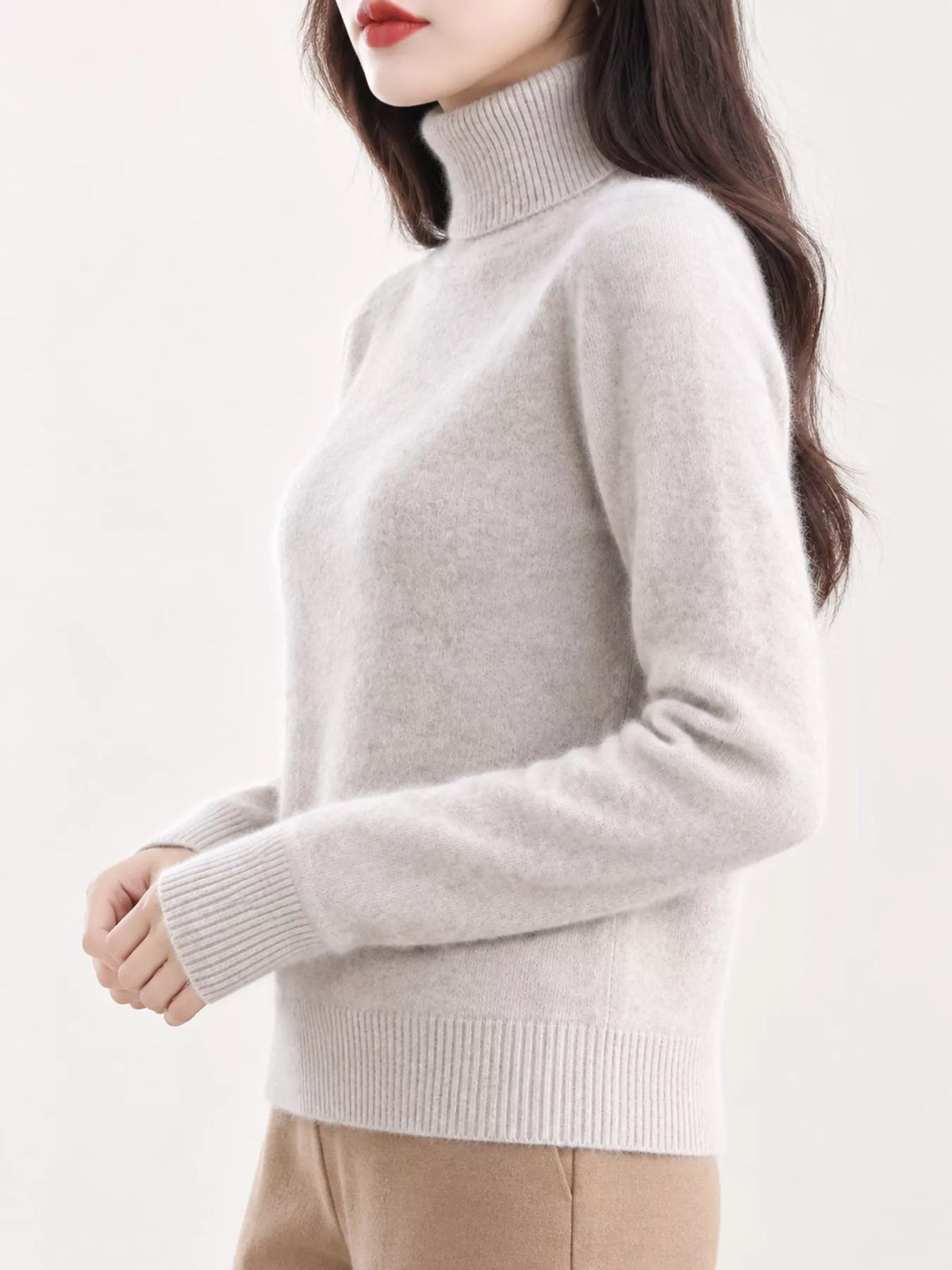 Full Size Turtleneck Long Sleeve Sweater Plus Size - Light Camel - View 7