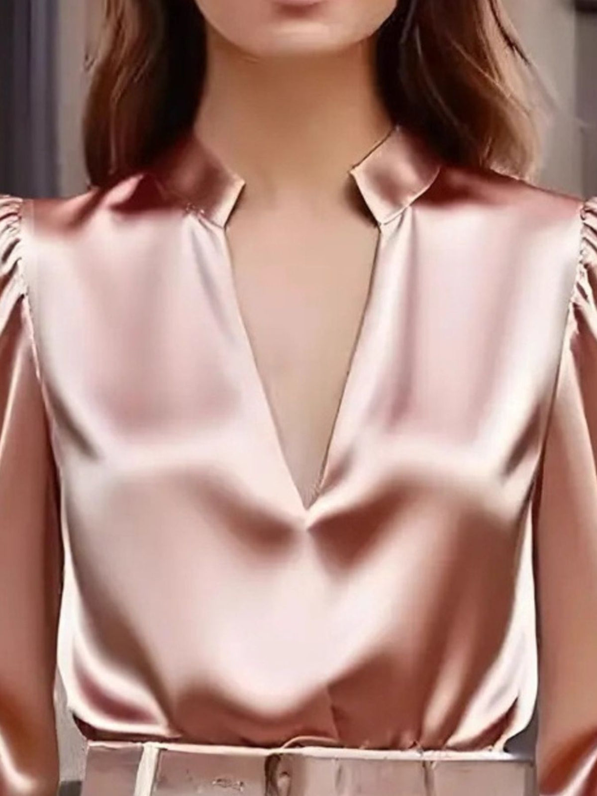 Notched Long Sleeve Blouse - Pink - View 8