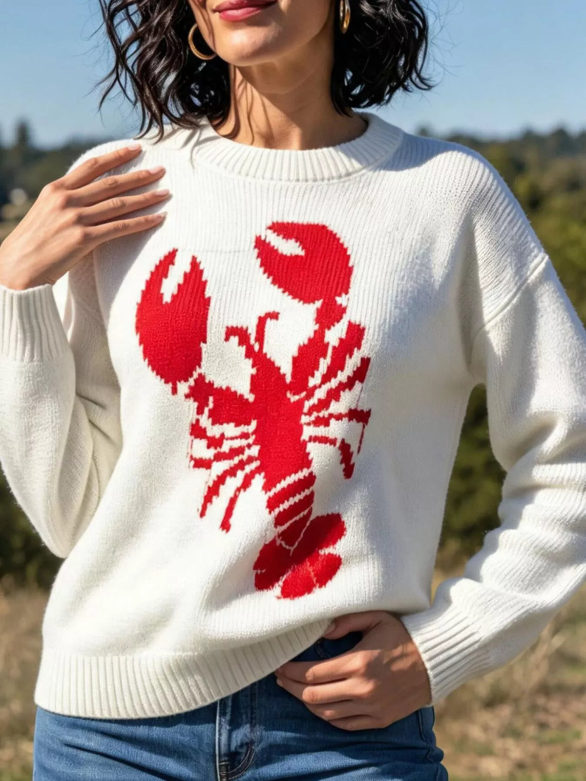 Lobster Graphic Crew Neck Sweater - Off-white - View 4