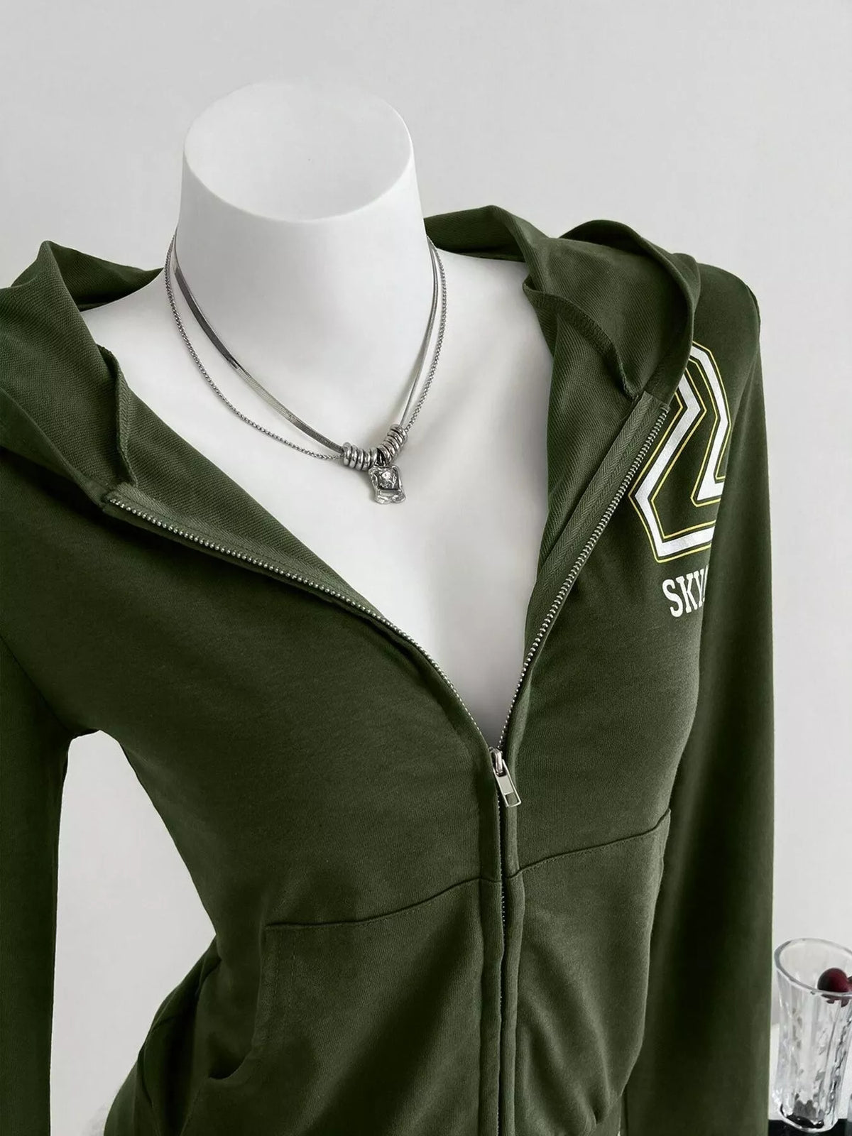 Slim-Fit Zip-Up Hoodie - Army Green - View 6