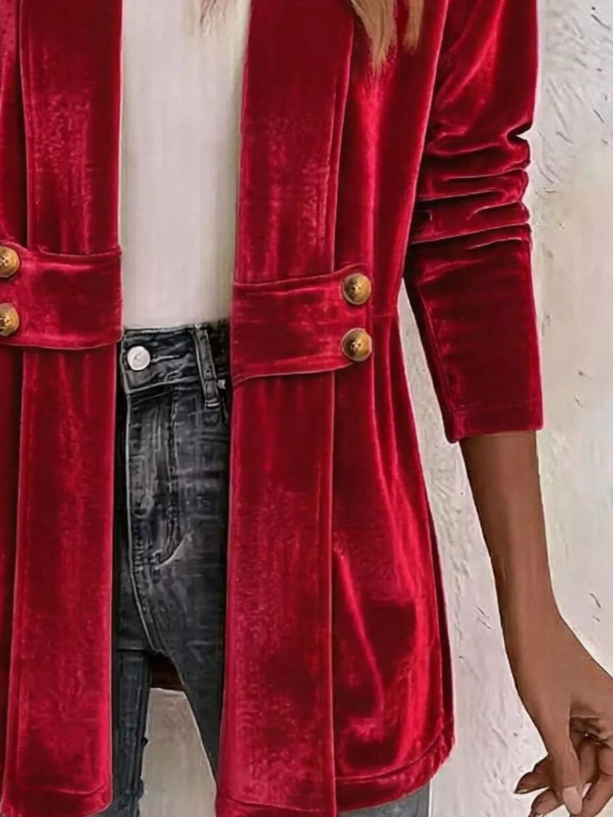 Full Size Velvet Open-Front Cardigan Plus Size - Red - View 12