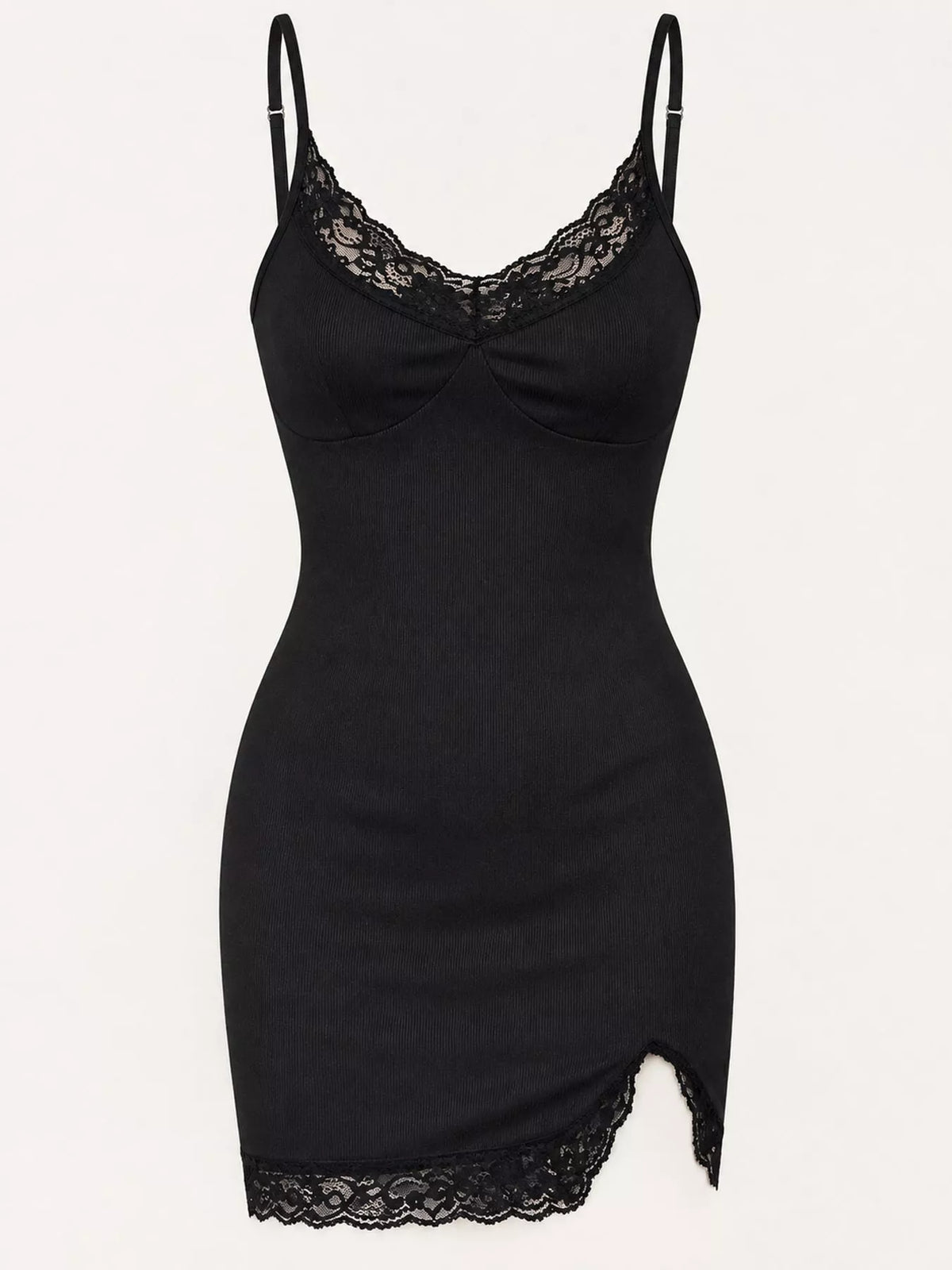 Lace Detail Spaghetti Strap Mini Dress - Black - View 5