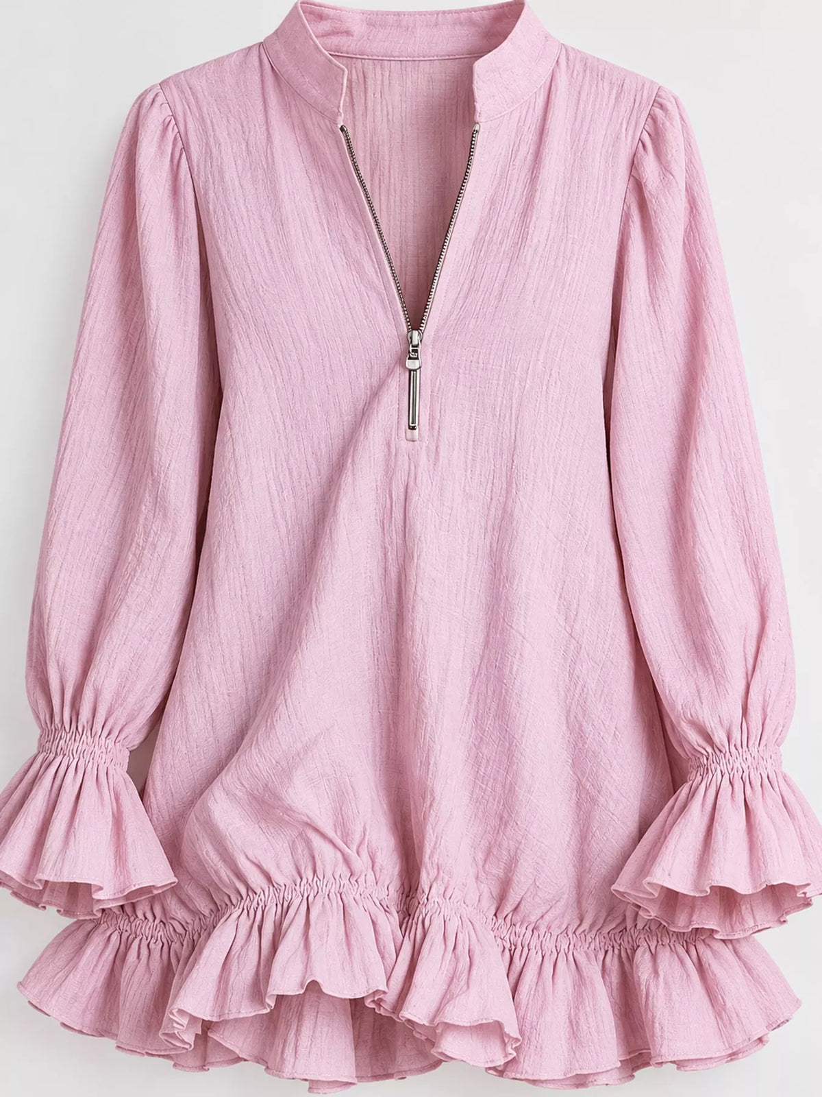 Zipper-Front Ruffle Hem Mini Dress - Pink - View 30