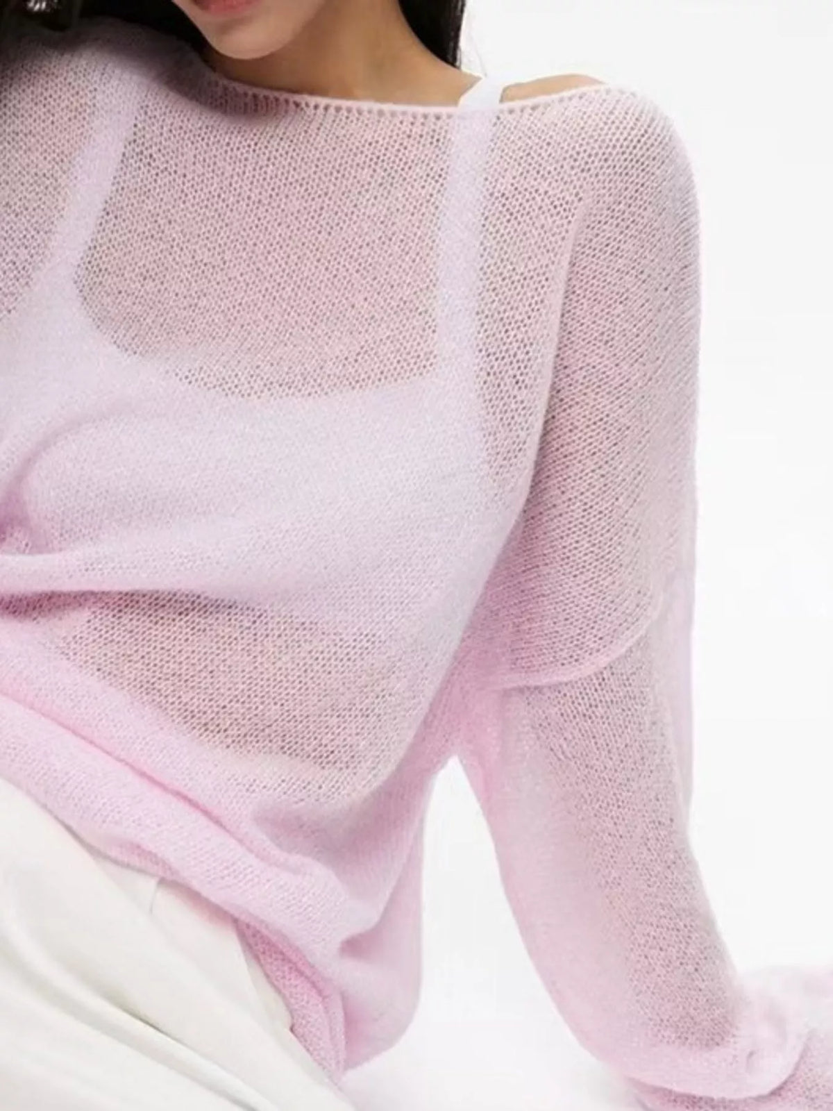 Full Size Sheer Lightweight Knit Top Plus Size - Pink - View 1