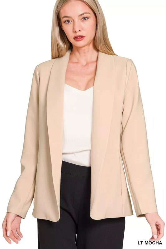 Zenana Woven Long Sleeve Blazer With Lining - LT MOCHA - View 1