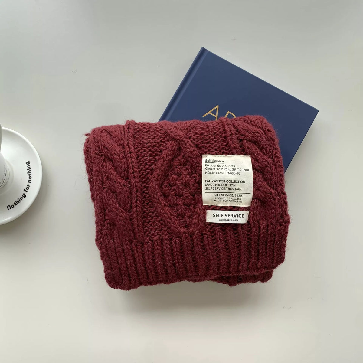 Chunky Cable Knit Scarf - Burgundy - View 10