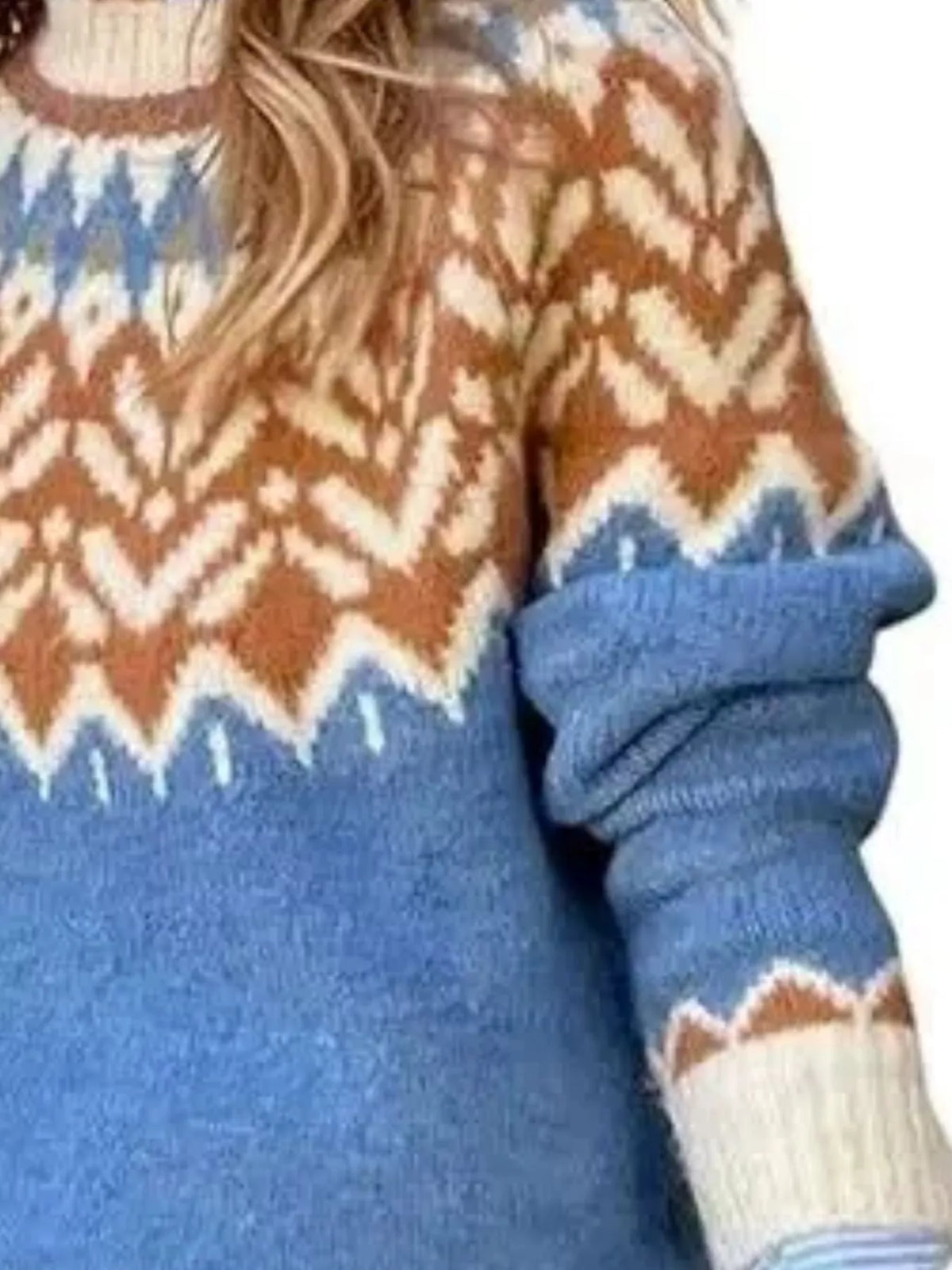 Full Size Fair Isle Patterned Long Sleeve Sweater Plus Size - Blue - View 2
