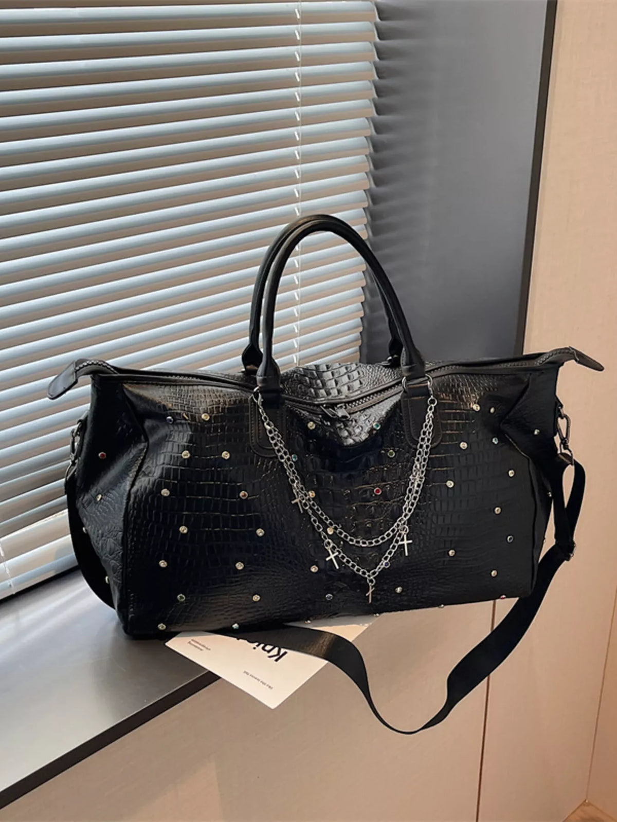 Studded Large Capacity Travel Bag - Black - View 1