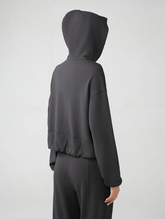 Millennia Zip-Up Dropped Shoulder Active Hoodie - Dark Gray - View 2