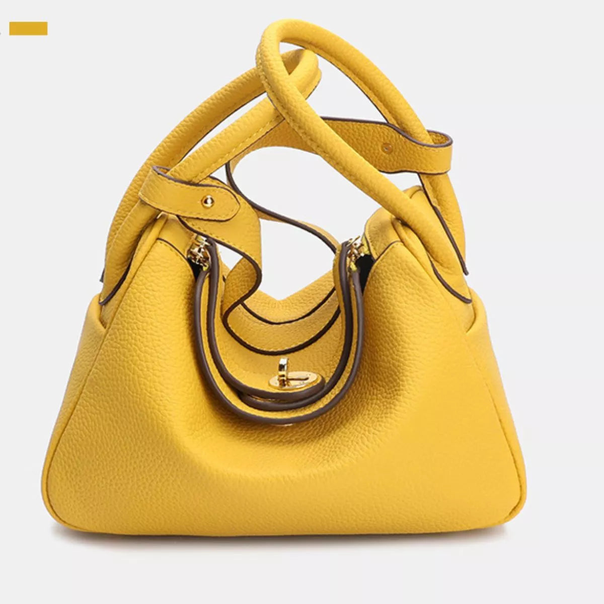 Textured PU Leather Handbag - Yellow - View 1