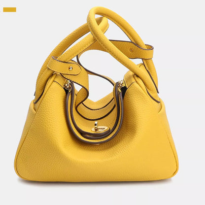 Textured PU Leather Handbag - Yellow - View 1