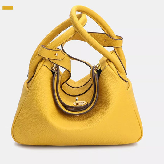 Textured PU Leather Handbag - Yellow - View 1