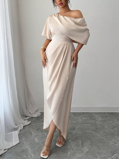 One-Shoulder Satin Maxi Dress - Champagne Color - View 2