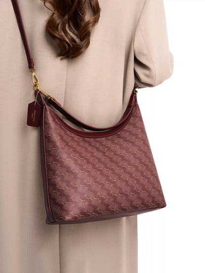 Printed PU Leather Shoulder Bag - Wine Red - View 1