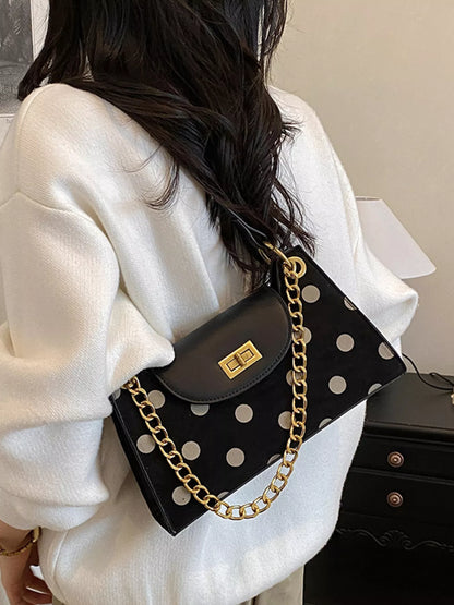 Polka Dot Shoulder Bag - Black - View 6