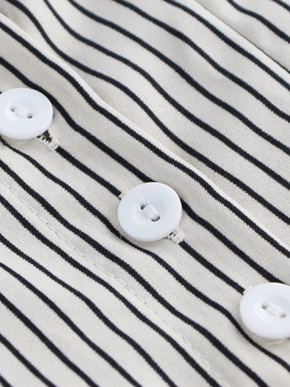 Striped Cinched Waist Shirt - Black - View 6
