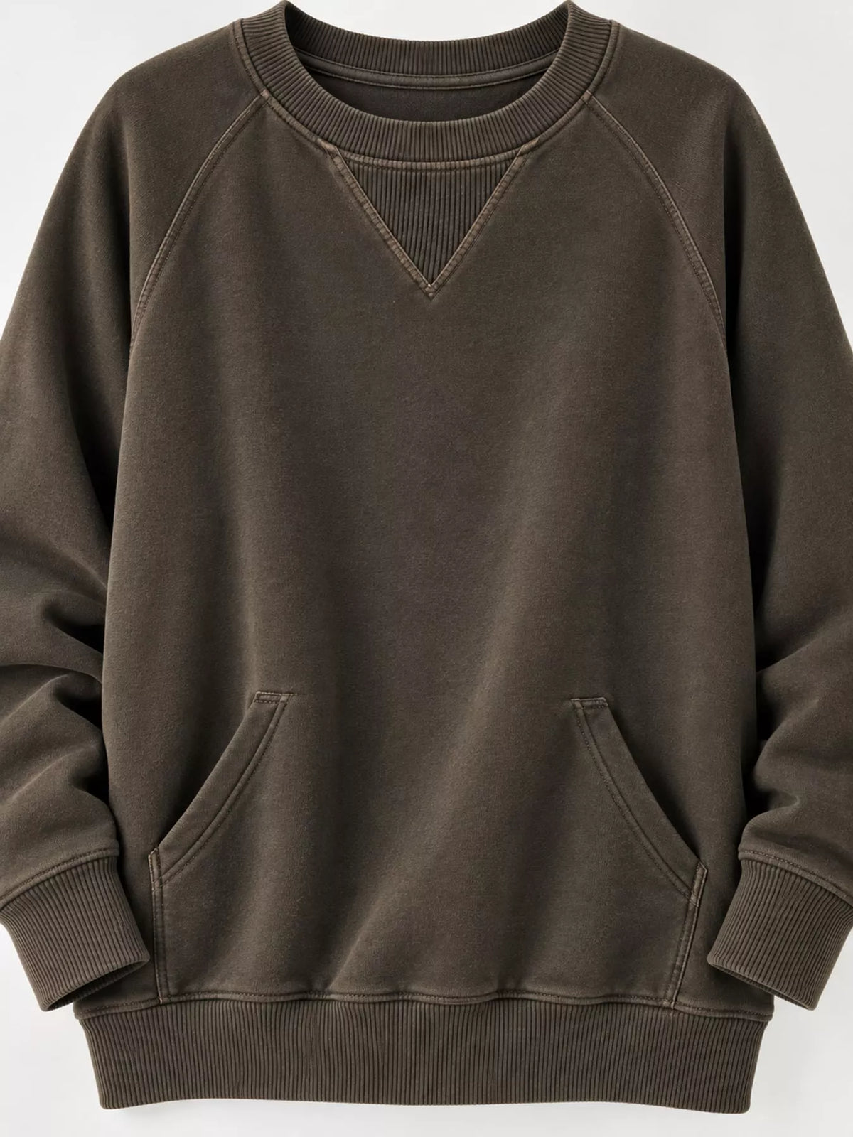 Crew Neck Raglan Sleeve Sweatshirt - Dark Brown - View 38