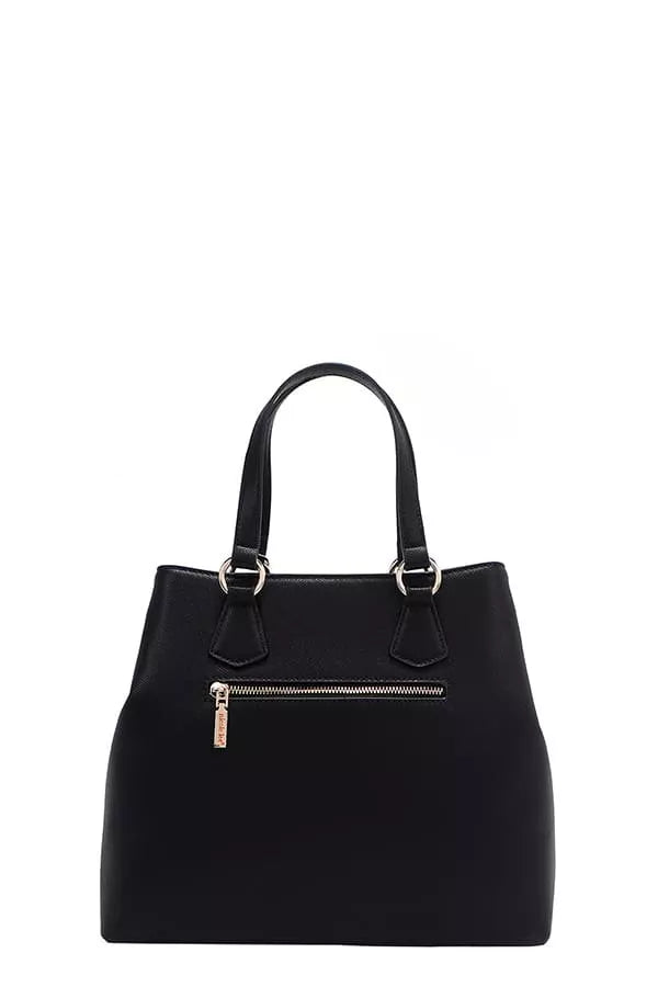 Nicole Lee USA Monogram Pattern Handbag with Rhinestones Decor - BLACK - View 4