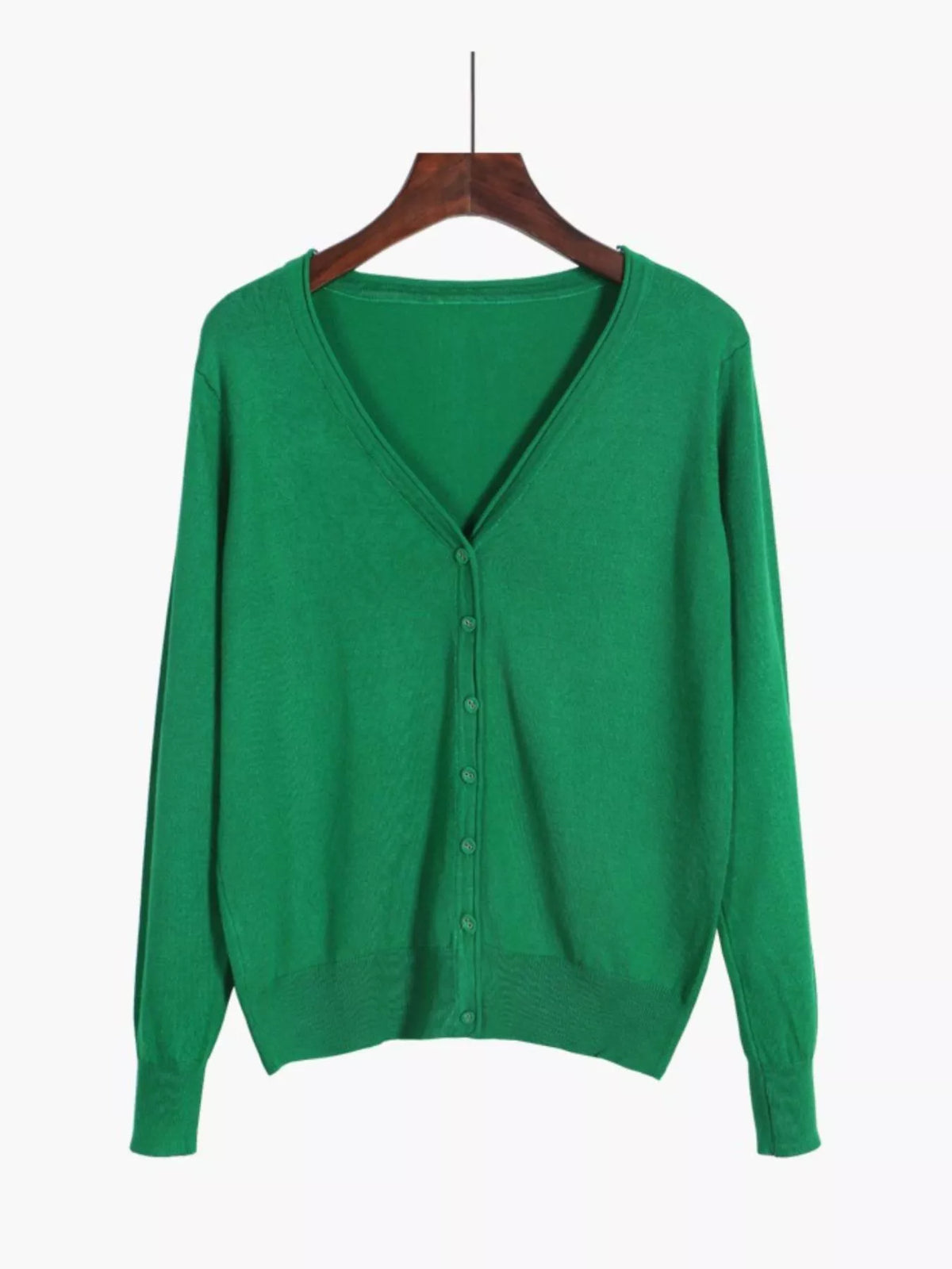 Classic V-Neck Button-Down Knit Cardigan - Grass Green - View 37
